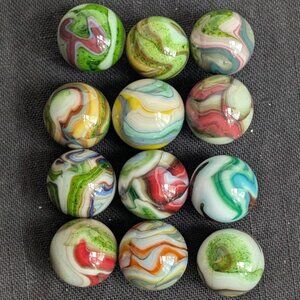 Lot of 12 Twelve Green Aventurine Swirl Marbles 18mm 20mm 3/4”